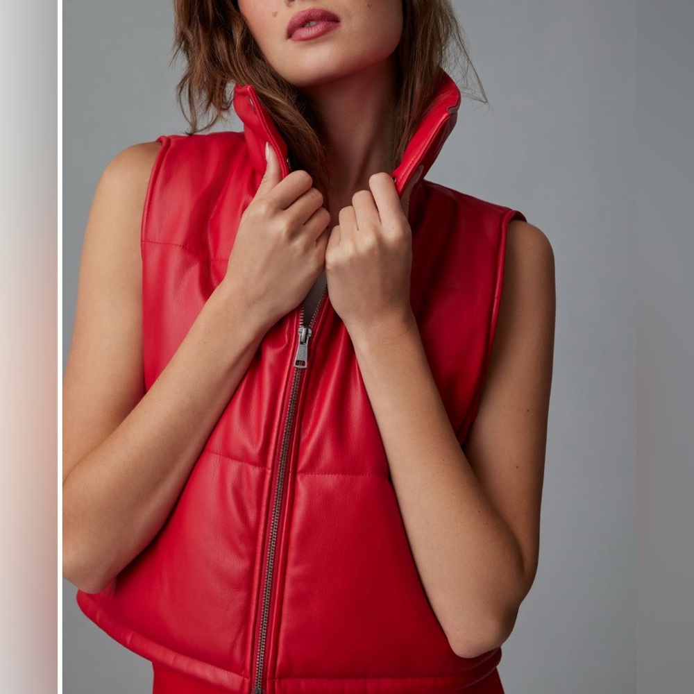 Almost new Anthropologie red faux leather Puffer Vest
